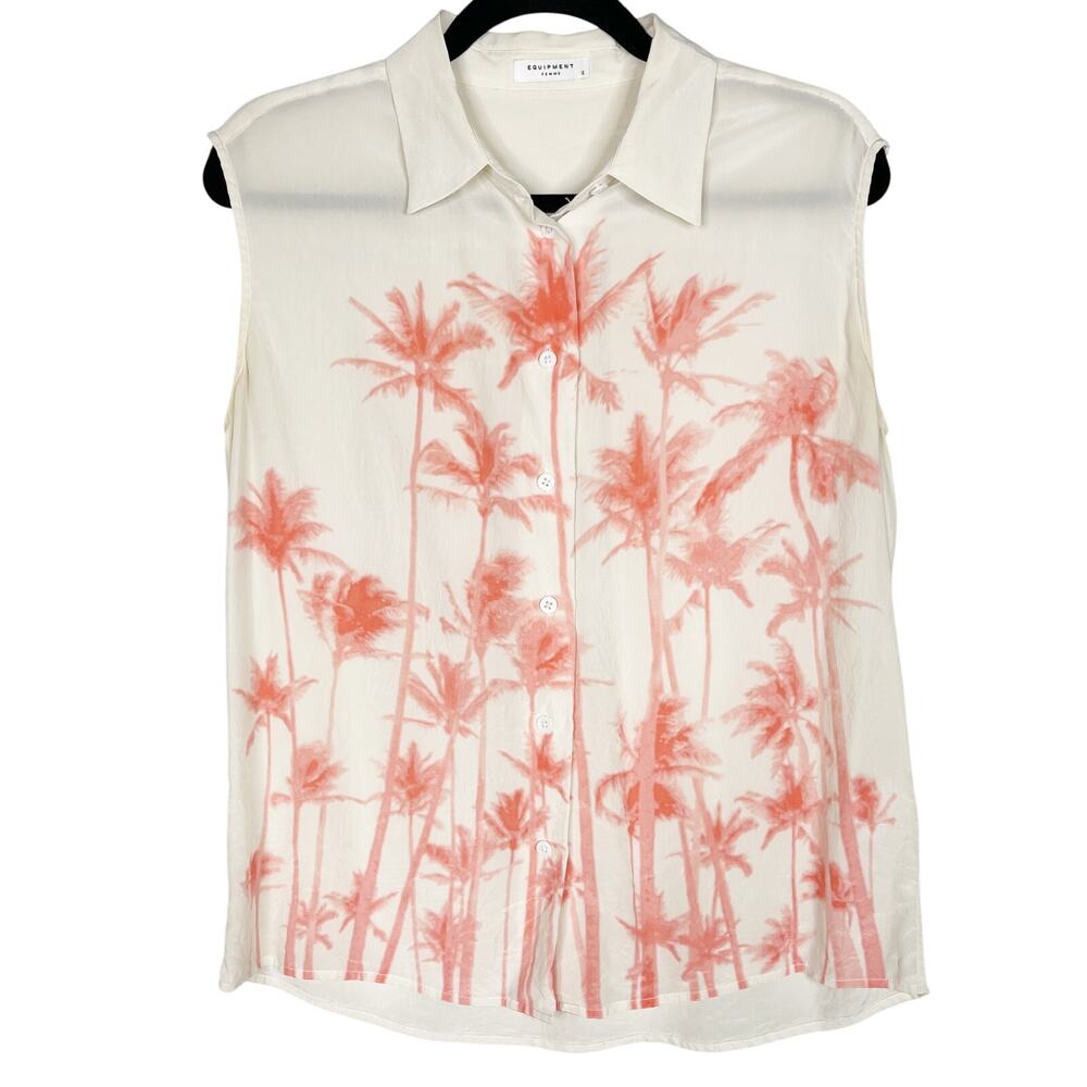 Equipment Small S Cream Coral Diem Miami Neion Palm Tree Sleeveless Blouse Top